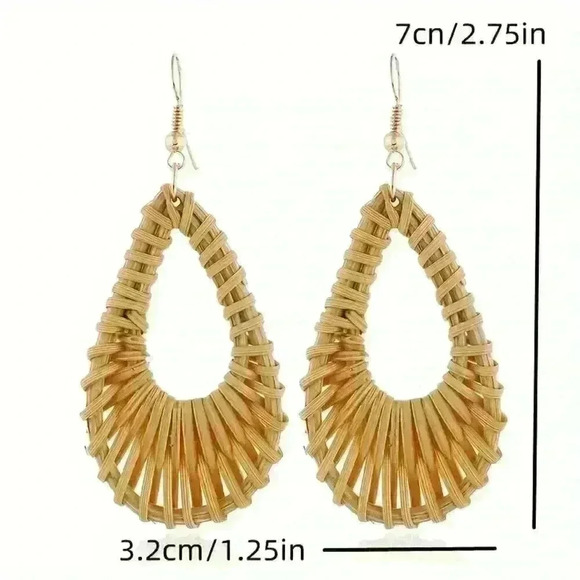 Bohemian Rattan Drop Earrings - Picture 3 of 3